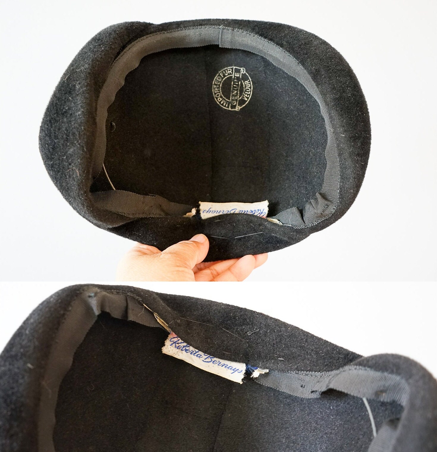 Vintage Sunnyland Velour Hat with Rinestones Rare ! Size 22 1/2 Vintage 1950s Brown Flamand Velour Hat | Made in Italy by La  main image 4