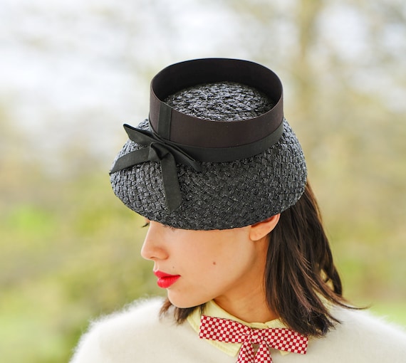 Vintage Straw Bucket Hat, Lampshade Hat, 1950s60s Ha… Gem