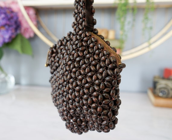 Vintage 1930s Czechoslovakia Wood Bead Bag/ Wrist… - image 8