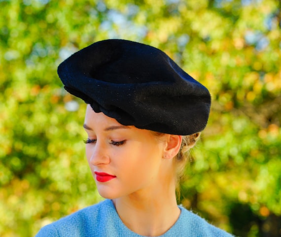 Vintage Black Faux Fur Beret Hat, Vintage Tam Hat… - image 4