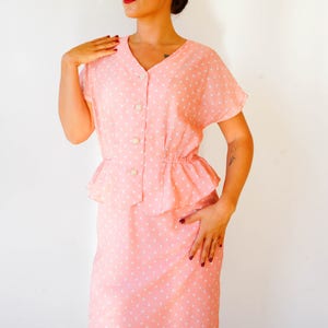 Free Shipping! Vintage Polka Dot Dress Size M, Peplum Dress, 1980s Dress, Vintage Japanese Dress, Vintage Dress, 80s Dress, Polka Dot Dress