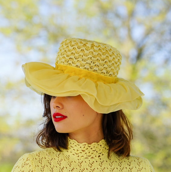 Vintage Straw Floppy Hat, Bucket Hat, Wide Brim H… - image 3