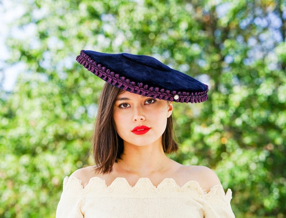 Vintage Velvet Cartwheel Hat, 1940s-50s Hat, Vinta