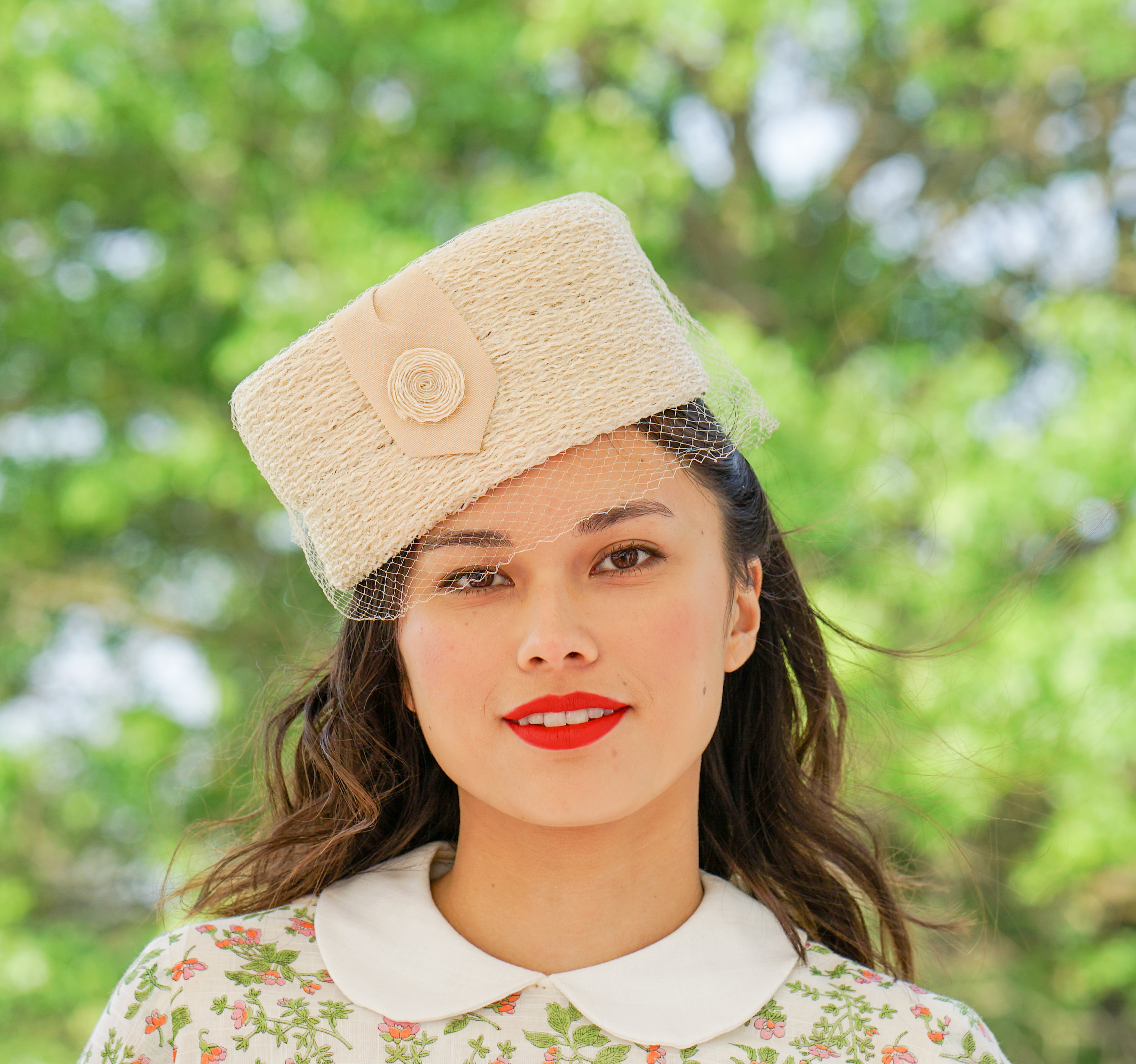 Vintage Straw Pillbox Hat With Veil, 1950s-60s Hat, Vintage 