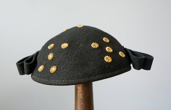 Vintage Floral Bead Calot Hat, Half Hat, 1940s-50… - image 7