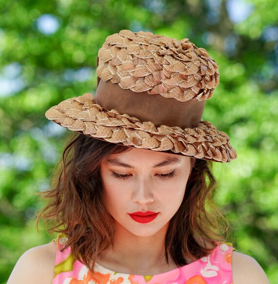 Vintage Straw Bucket Hat, 1950s60s Hat, Vintage Hat,… Gem