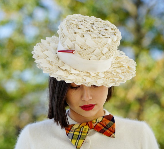 Vintage Straw Boater Hat with Hat Box John Wanama… - image 4