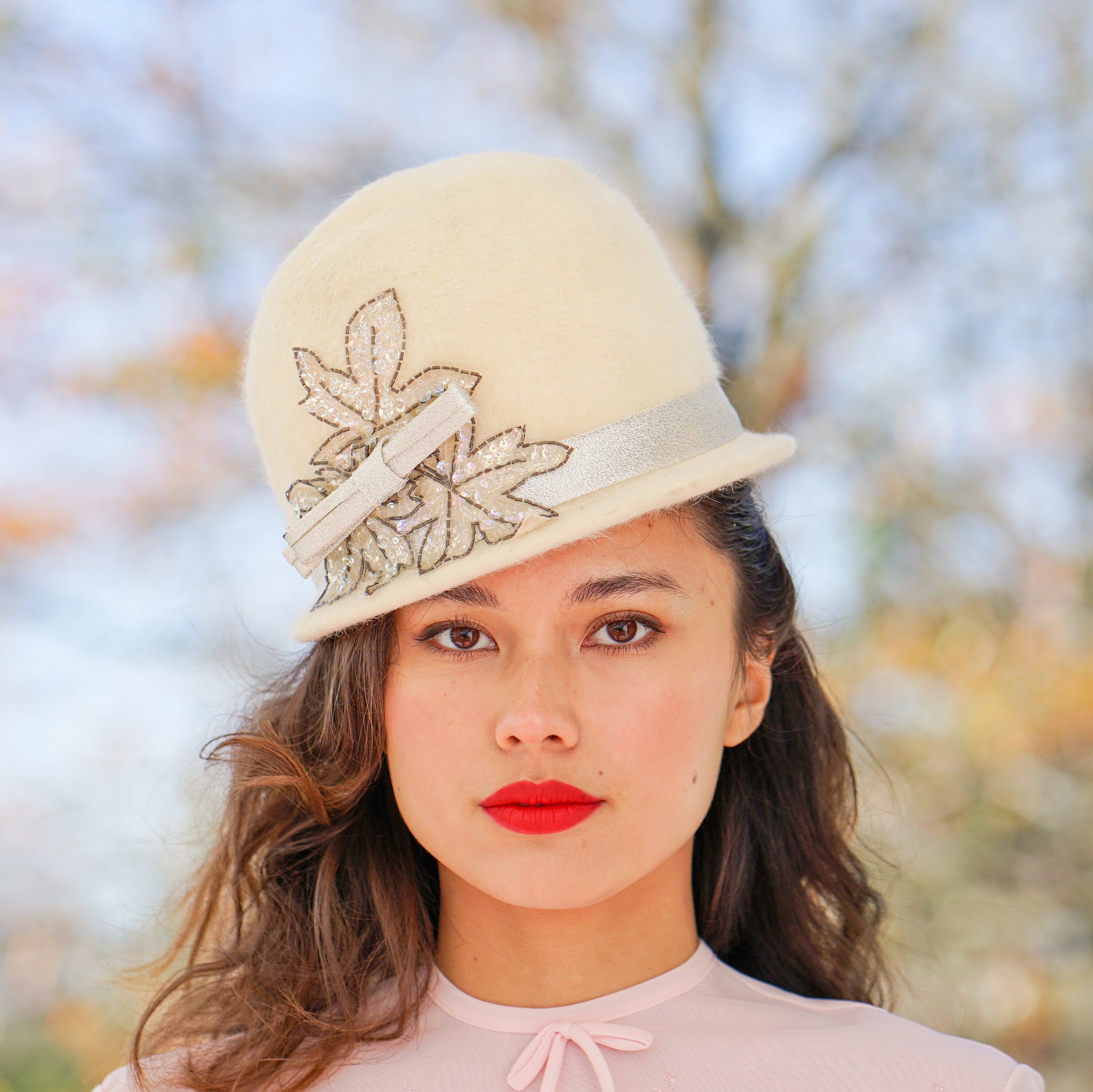 Vintage Wool Felt Bucket Hat With Sequins, Cloche Hat, 1950s  display picture 2