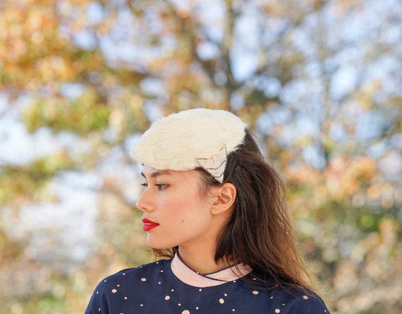Vintage Fur Felt Bead Half Hat, 1950s Hat, Vintage Hat, Fall  display picture 3