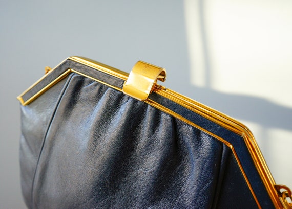 Vintage Blue Leather Shoulder Clutch Purse/ 1980s… - image 6