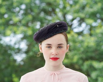 Vintage Straw Veiled Pillbox Hat, 1950s-60s Hat, Jackie O  display picture 1