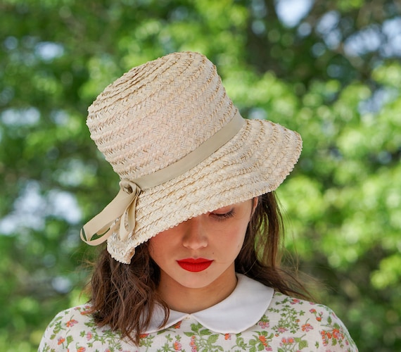 Vintage Straw Bucket Hat, 1950s-60s Hat, Vintage … - image 4