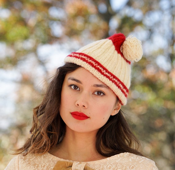Vintage Winter Knit Beanie Hat, Vintage Hat, 1950s-60s Hat, Vintage Winter Cap, Vintage Hat, Women Hat, Fall Winter Hat, Children Winter Hat View 3