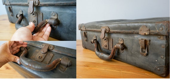 Antique Vintage Metal Suitcase/ Vintage Train Tru… - image 9