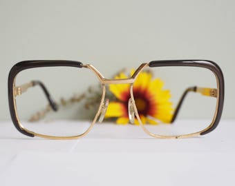 Vintage Eyeglass 1970s Combination Glasses By Rivera New Old Stock Frames Gold And Brown Made In Italy