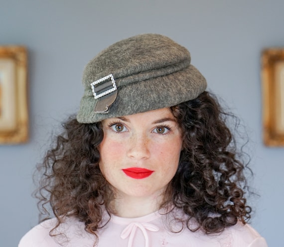 Vintage Wool Felt Half Hat, Bucket Hat, 1950s-60s… - image 2