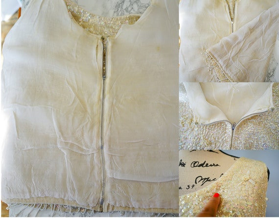 Vintage Cream Bead Sequin Blouse Size M, 1950s-19… - image 10