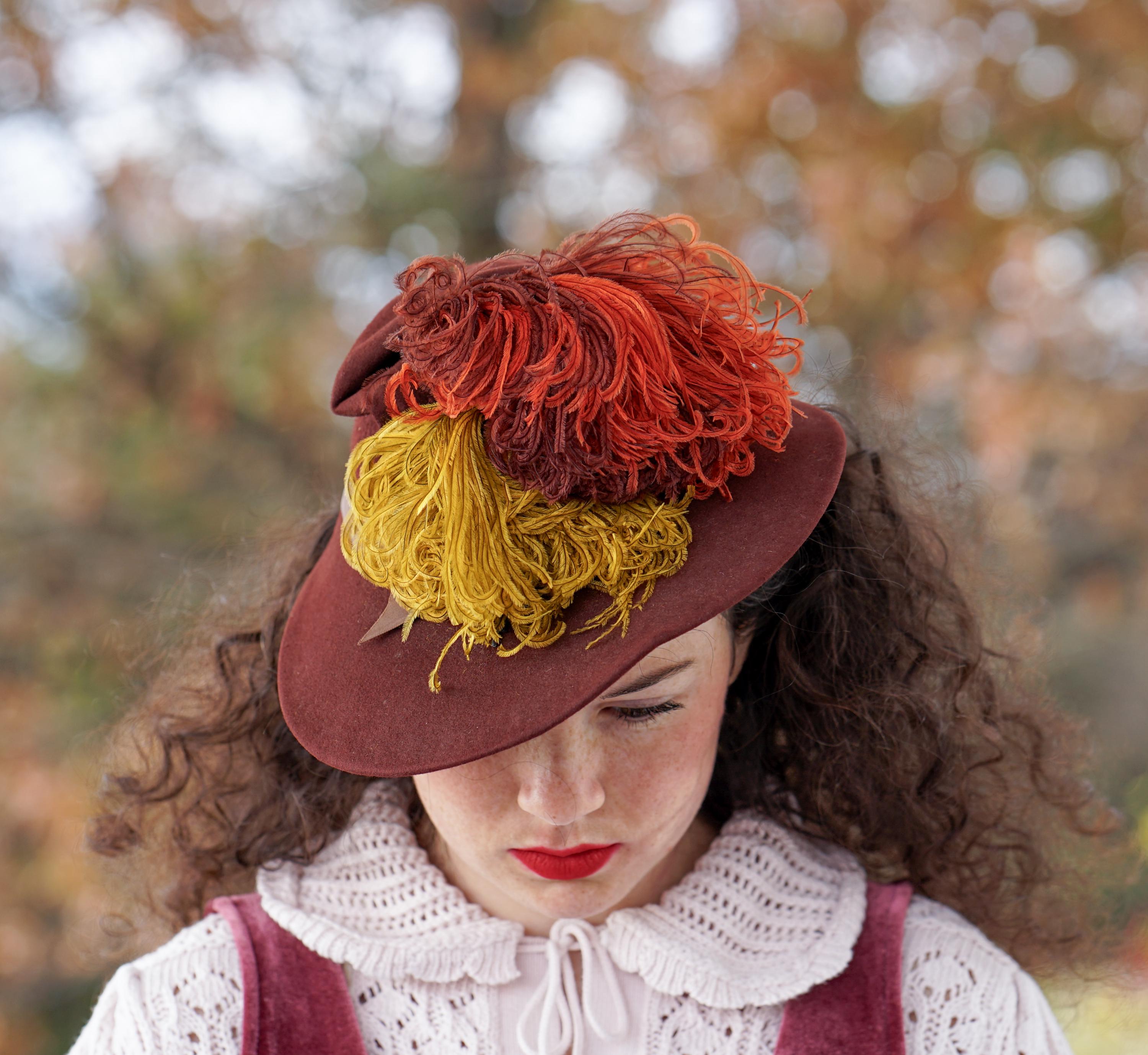 1940s Style Felt Wool Cranberry Retro Flower Vintage Repro Hat Topper Cap Pinup ✨Day 187 of 365✨ styling a vintage piece from my grandma main image 2