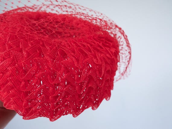 Vintage Ribbon Pillbox Veil Hat, 1950s-60s Hat, V… - image 7