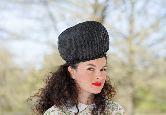Vintage Straw Bubble Hat, Pillbox Hat, 1950s-60s Hat, Vintage Hat 