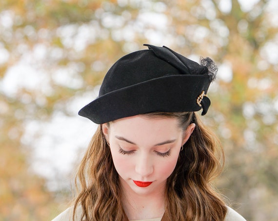 Vintage 1940s Wool Tilt Hat, 1940s Hat, Vintage H… - image 4