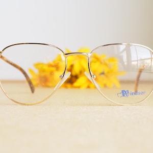 Vintage Eyeglasses 1980s/Glasses/New Old Stock/hipster By Windsor Made in Italy Gold tone with Tortoiseshell enamel