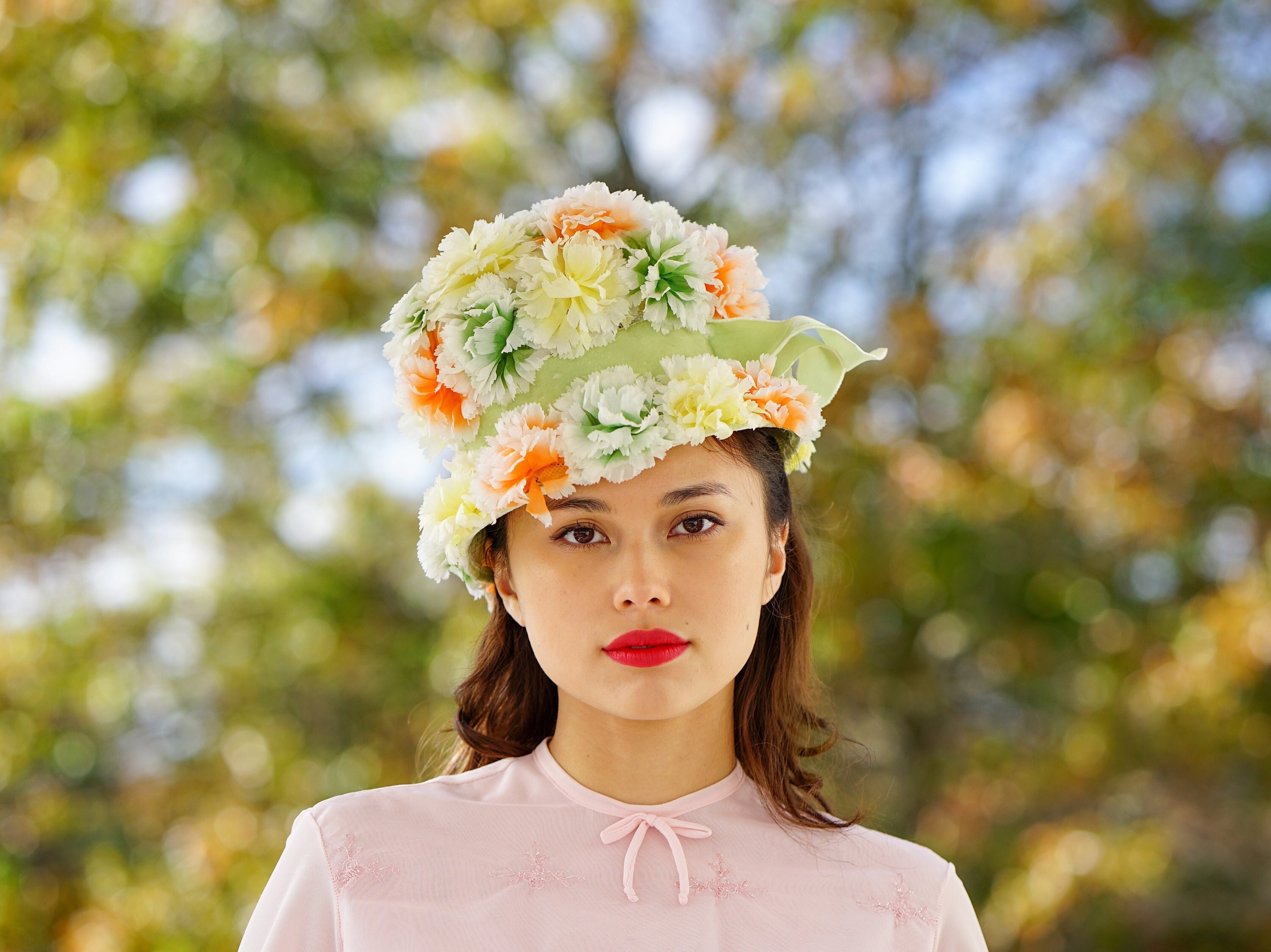 さらに100円引き◆MISCHIEF◆FLOWER CORSAGE CLOCHET HAT Vintage Floral Cloche Hat, Vintage Hat, 1950s-1960s Hat