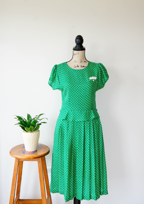 Vintage Polka Dot Dress Size S, 1980s Dress, Vinta
