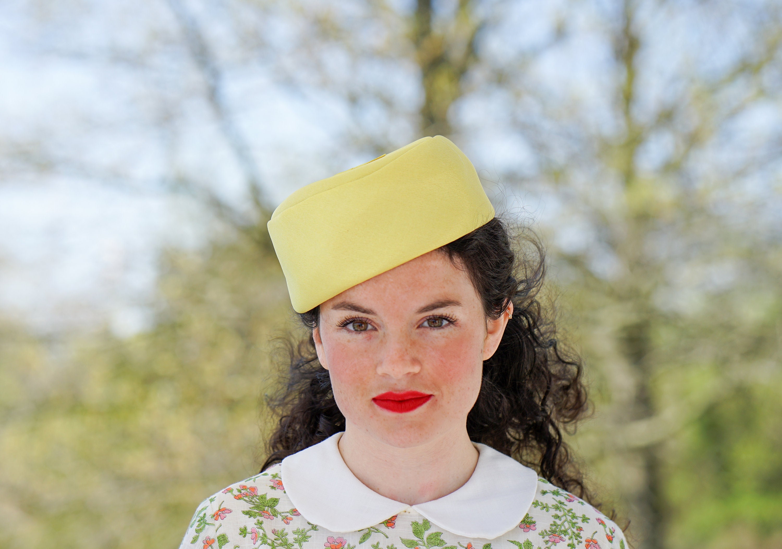 Vintage Yellow Veil Pillbox Hat Fascinator Church Derby Tea Party Mid Century Yellow Church Pillbox Hats - Etsy main image 3