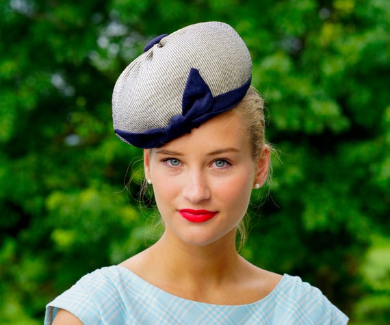 Vintage Stripe Straw Tam Hat, Vintage Beret Hat, Vintage Hat  display picture 2