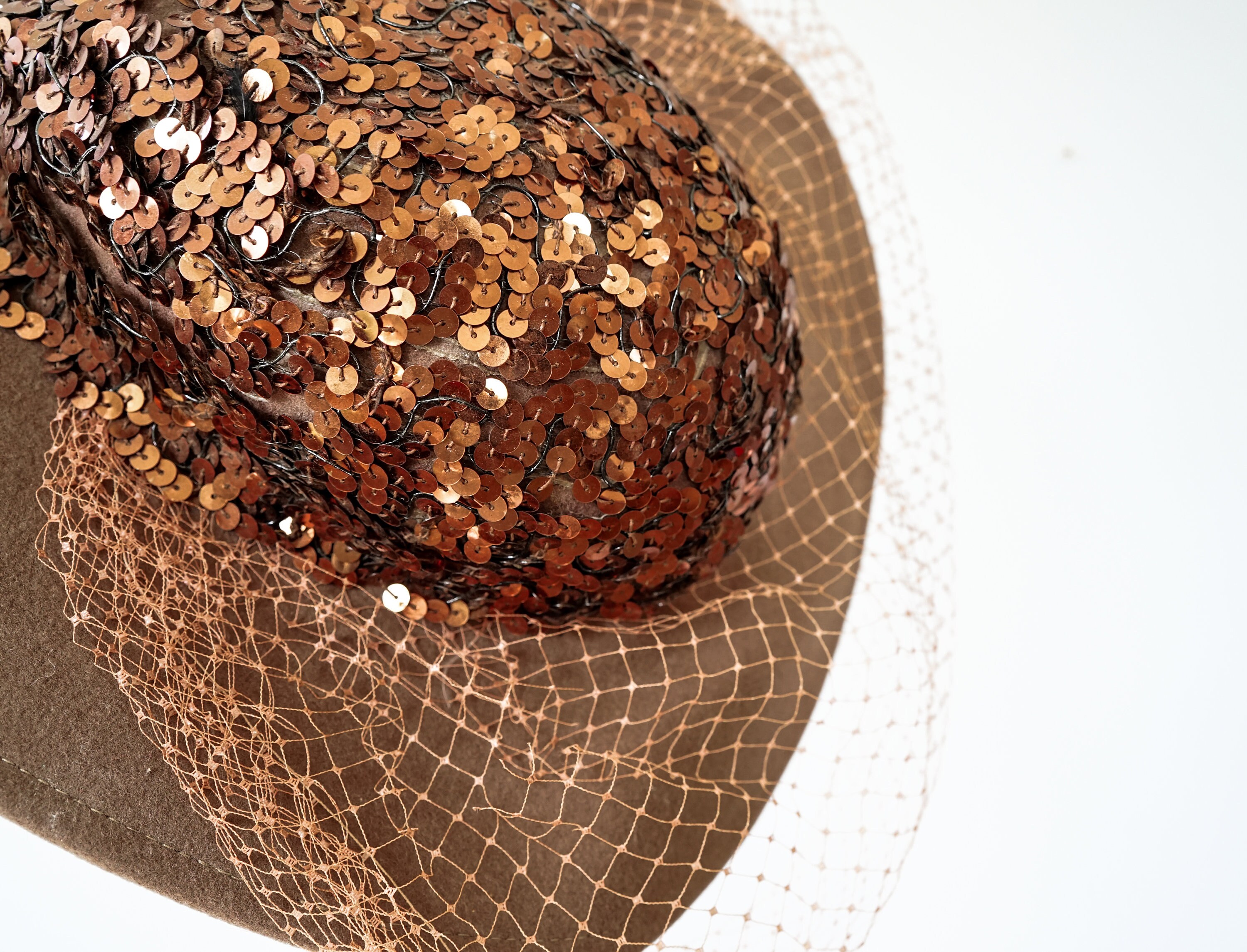Vintage Wool Felt Sequin Tilt Hat, Cartwheel Hat, 1950s-60s  display picture 1
