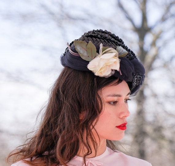 Vintage Floral Straw Cloche Hat, Vintage Hat, 195… - image 3