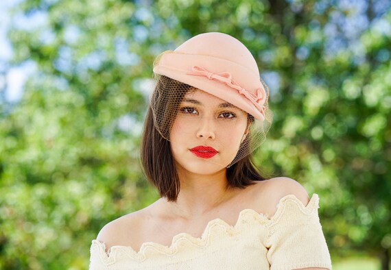 Vintage Wool Half Hat with Veil, 1950s Hat, Vintag