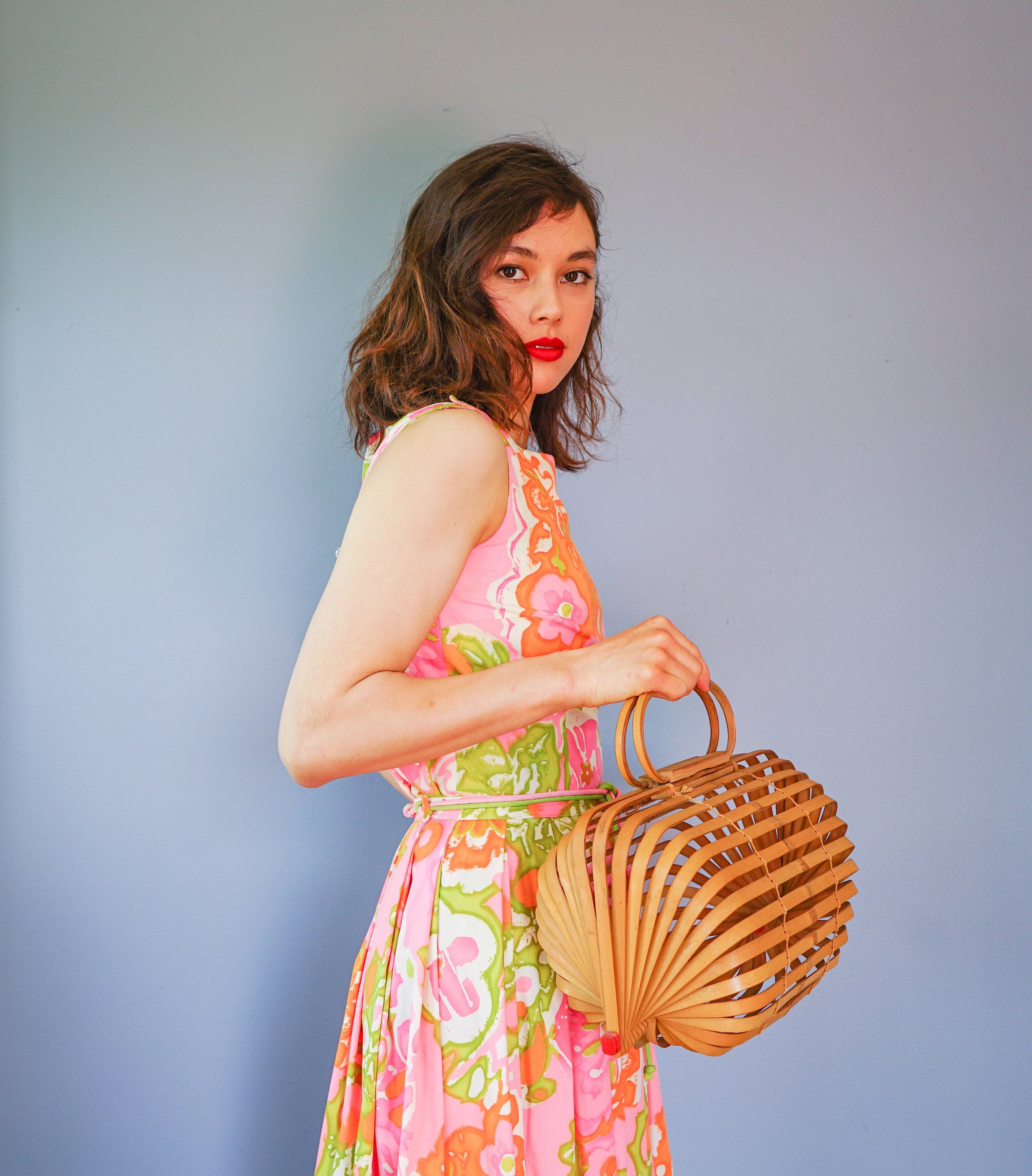 Vintage Japanese Bamboo Folding Handbag/ 1940s-1950s Purse