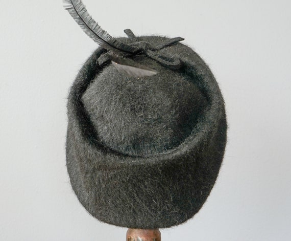 Vintage Woold Feather Pillbox Hat, Vintage Half H… - image 8