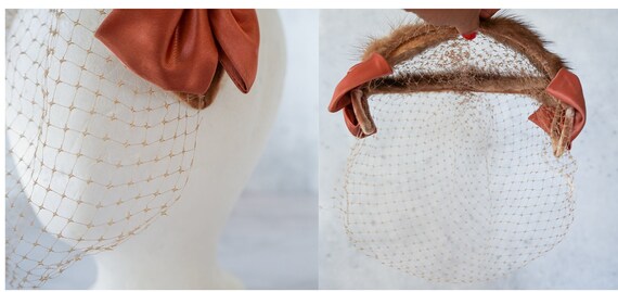 Vintage Fur Headband Hat With Veil, Whimsy Hat, Vintage Hat  display picture 3