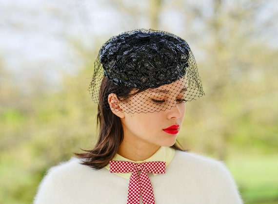 Vintage Pillbox Veil Hat 1950s-60s Hat 
