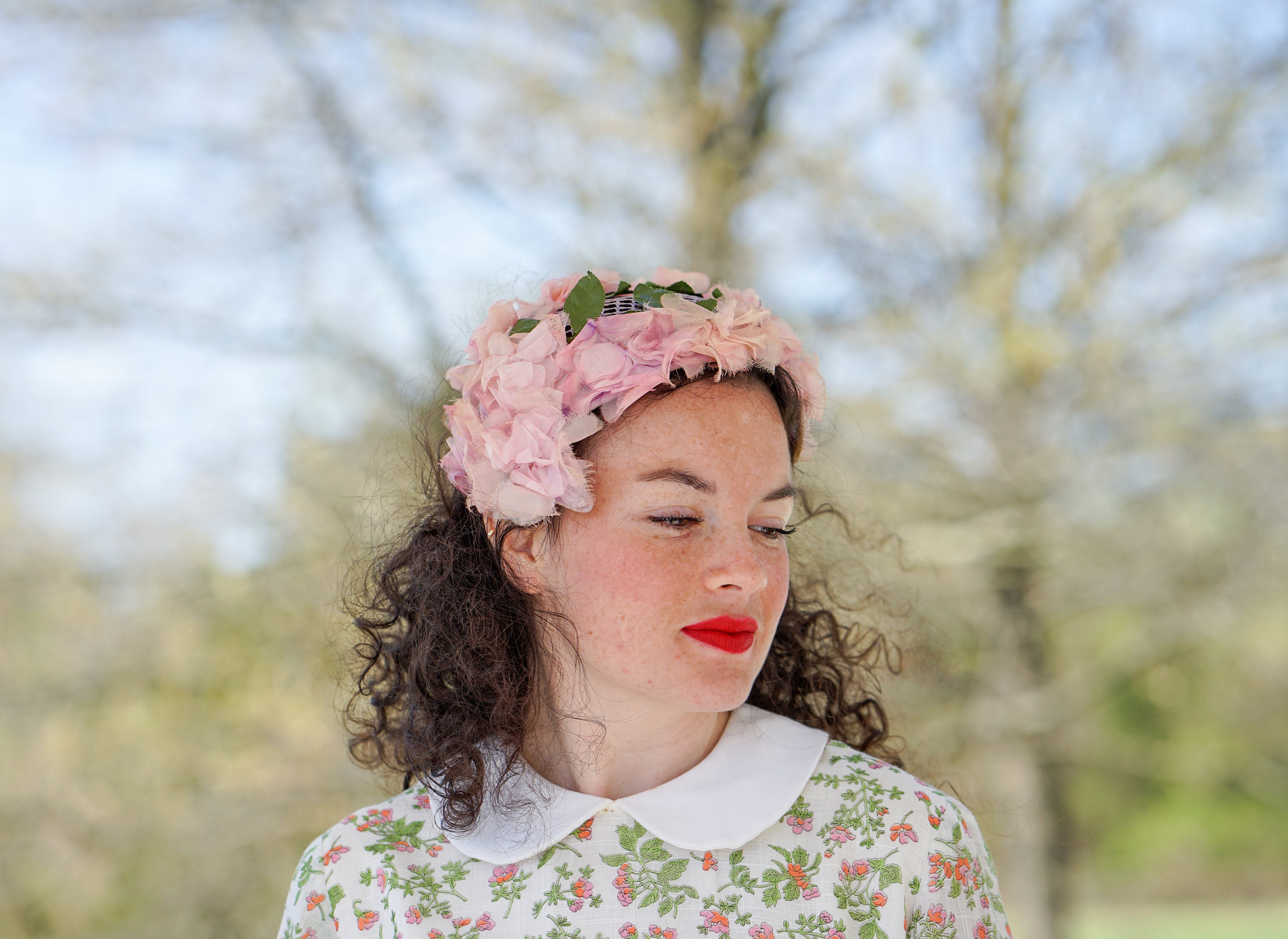 Vintage Floral Headband, Vintage Half Hat, 1950s-60s Hat
