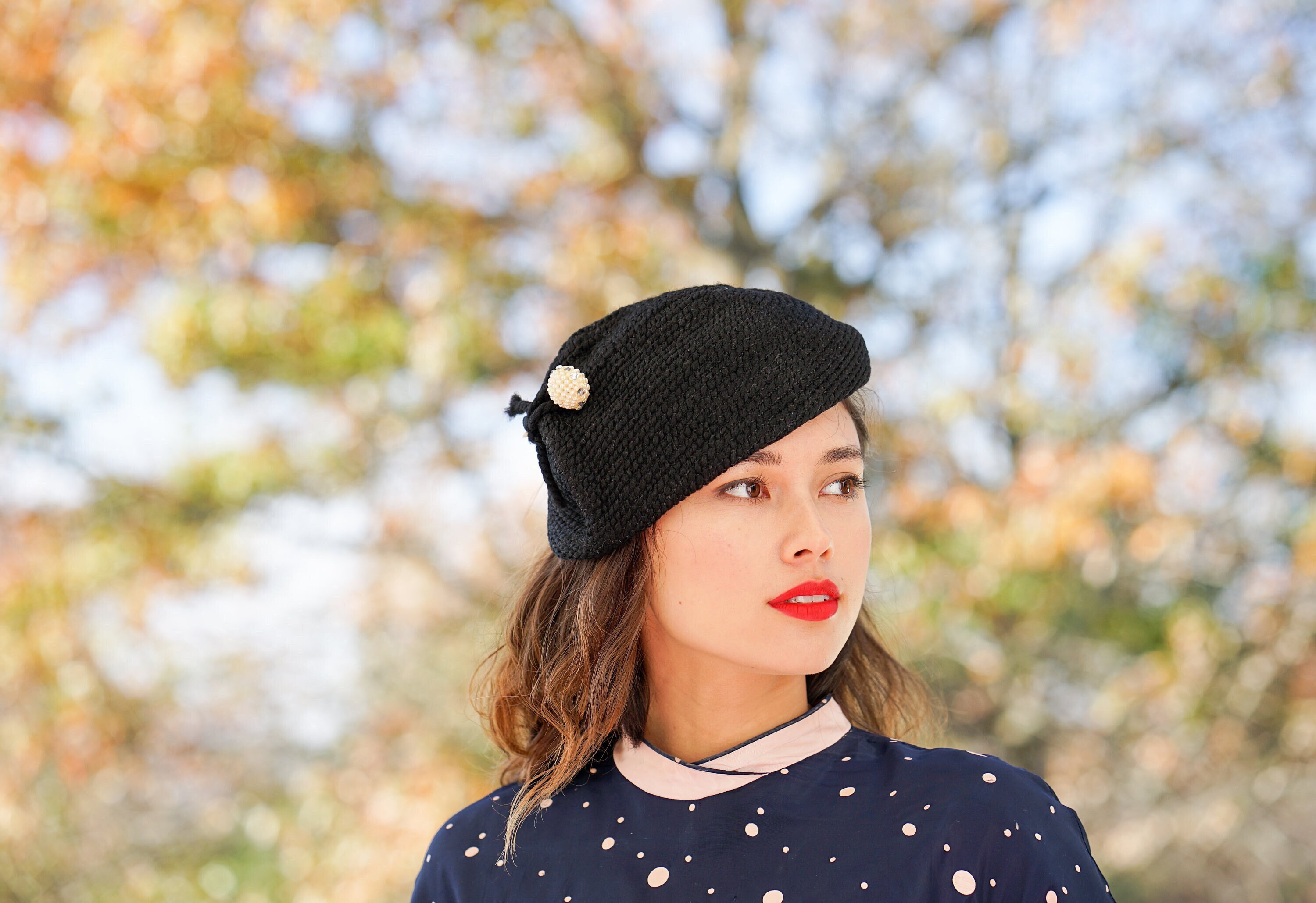 Vintage Everitt Needlepoint Hat, Vintage Knit Hat, 1940s  display picture 3