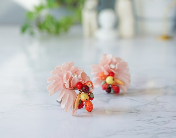 Vintage Plastic Fruit Floral Earrings West German… - image 9