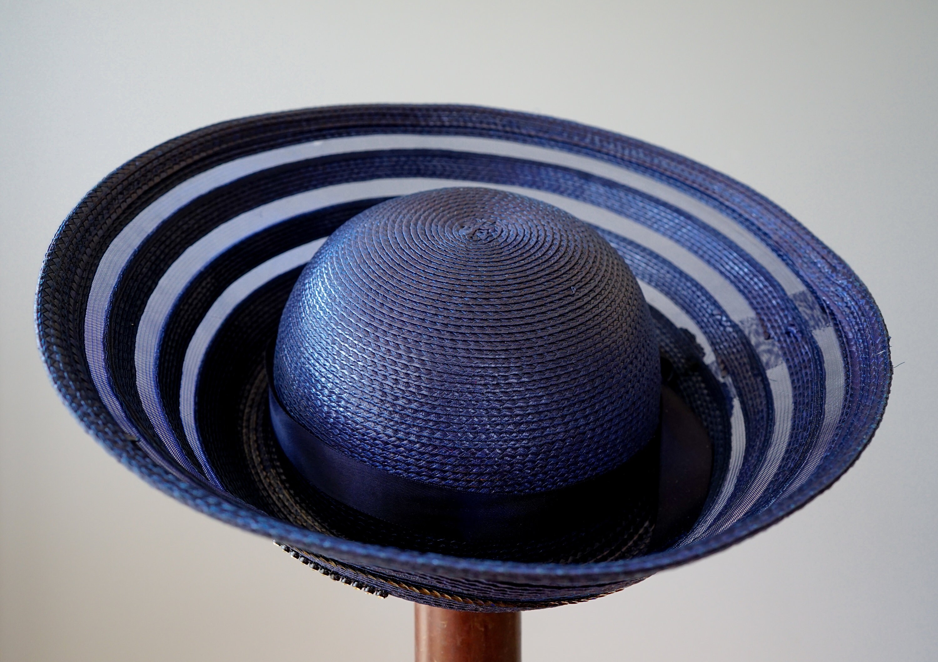 Best & Company MCM Navy Blue Woven Straw Bowler Style Women\'s Hat Blue Straw Bowler Hat for Women for sale | eBay main image 2