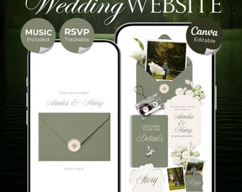 Sage Green & Ivory Floral Wedding Website Template | Classic Digital Invitation with RSVP, Countdown and Music | Instant Download