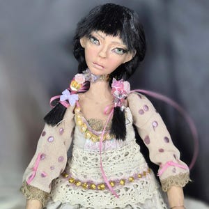 OOAK Art Doll Nyra – 10&quot; Handmade Clay & Fabric Doll – Edgy Urban Collectible – BJD Style Fusion