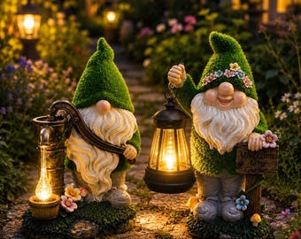 Gnomo da giardino solare, statua di gnomo da giardino, gnomo in resina floccata, lanterne e decorazioni per esterni, decorazioni stravaganti per esterni