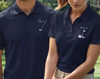 Haftowane koszulki polo dla par grających w golfa, pasujące koszulki polo dla niego i dla niej, prezent dla pary grającej w golfa, pasujące koszulki golfowe, prezent dla miłośników golfa, odzież golfowa dla par