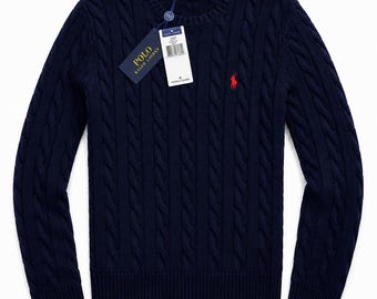 Maglione da uomo Ralph Lauren in cotone a trecce con ricami - SOLO TAGLIA MEDIA