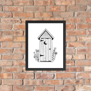 Framed Outhouse Print, The Loo in Bloom, Bathroom Wall Art, Quirky Bathroom Decor, Prints for Bathroom, Outhouse Illustration