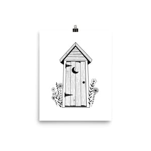 Outhouse Print, The Loo in Bloom, Bathroom Wall Art, Quirky Bathroom Decor, Prints for Bathroom, Outhouse Illustration UNFRAMED