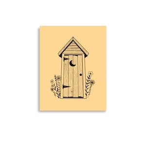 Gold Outhouse Print, The Loo in Bloom, Bathroom Wall Art, Quirky Bathroom Decor, Prints for Bathroom, Outhouse Illustration UNFRAMED