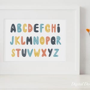 DESCARGA DIGITAL - Póster del alfabeto, impresión de la A a la Z, ilustración del abecedario, arte mural infantil, decoración de habitación infantil de género neutro, póster de letras